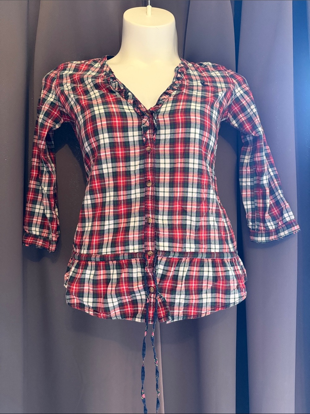 Abercrombie & Fitch Red and White Plaid Button-Down Blouse